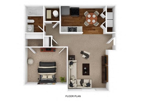 Floor plan for 1 bed, 1 bath, 690 sqft